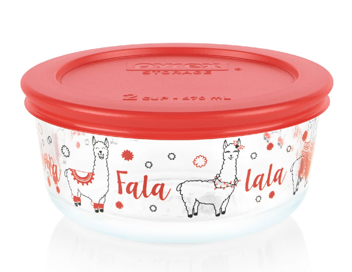 Pyrex CHRISTMAS FALALA LLAMA 2 CUP Storage BOWL Holiday Red