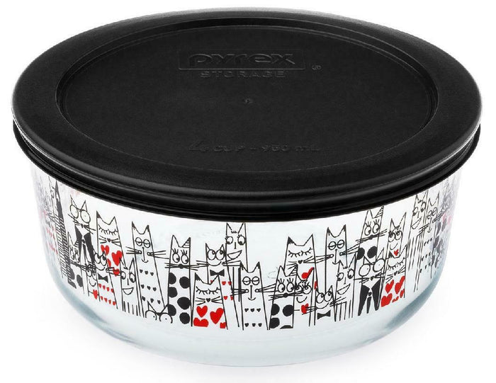 Pyrex CITY CATS or DOGS 4 Cup ROUND Storage Bowl Suit Tie KITTY / PUPPY LOVE Hearts