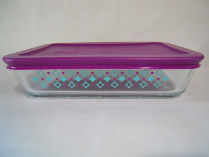 Pyrex DIAMONDS 3 Cup RECTANGULAR Food Storage Container TURQUOISE PURPLE