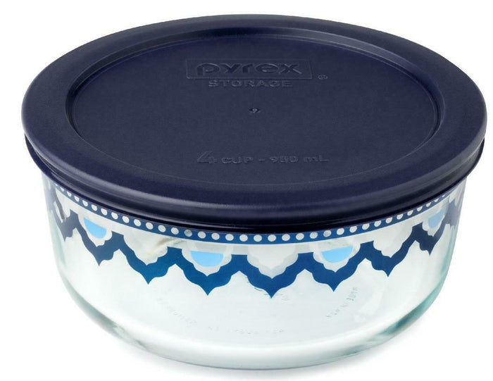 Pyrex SANTORINI SKY 4 Cup ROUND Storage Bowl * Greek Teal Turquoise Cobalt Blue