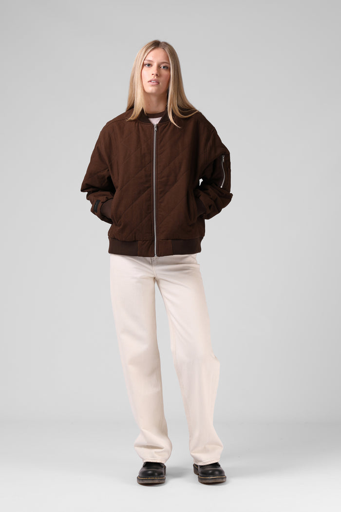 Quilted Bomber Jacket - Chocolate