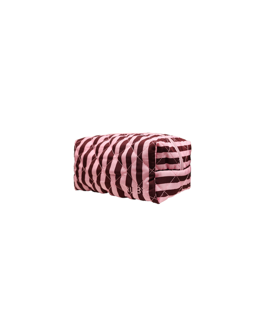 QUILTED COSMETIC BAG PINK BURGUNDY STRIPE