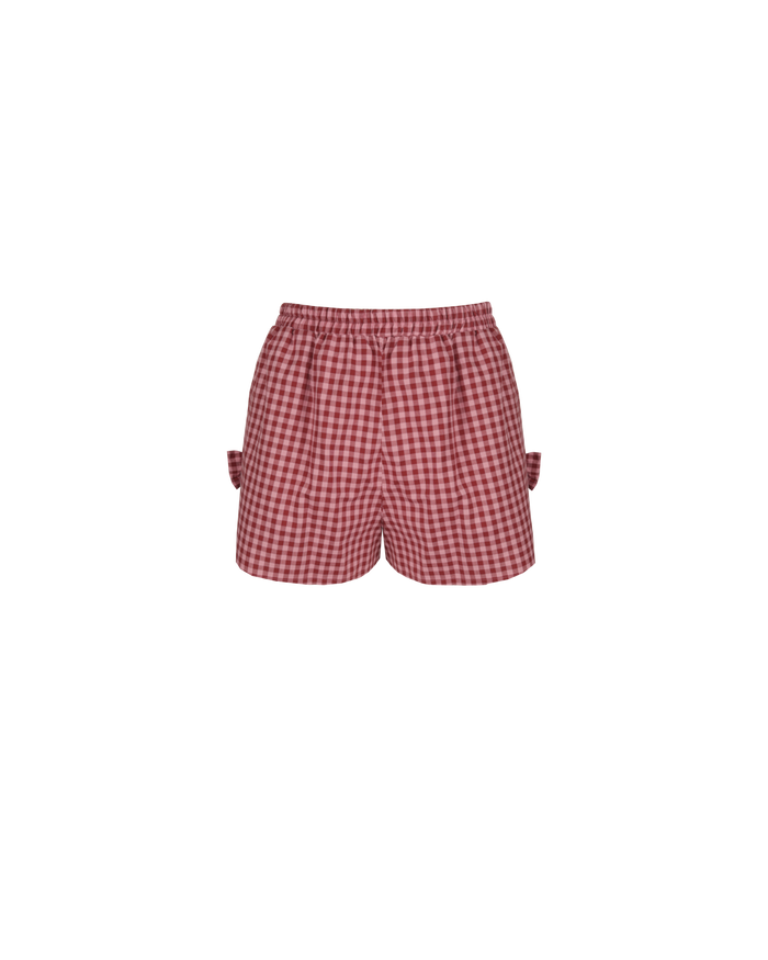 RAQUEL BOW SHORT PINK BURGUNDY GINGHAM