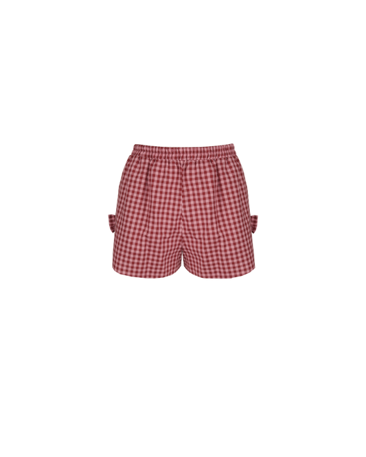 RAQUEL BOW SHORT PINK BURGUNDY GINGHAM