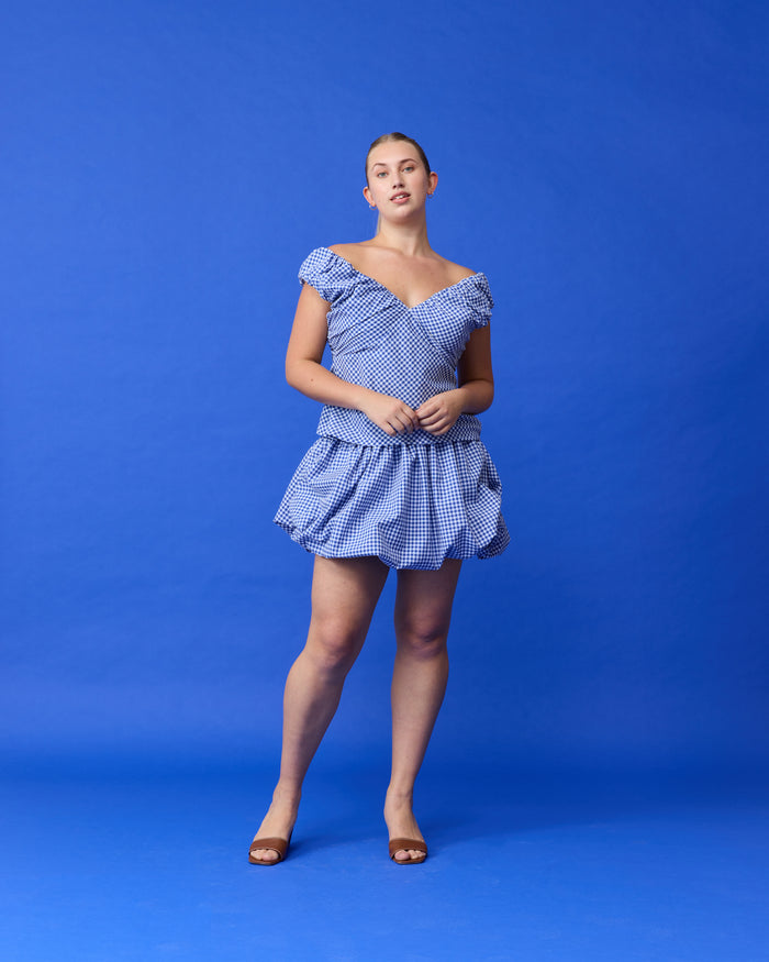 RAQUEL BUBBLE SKIRT COBALT GINGHAM
