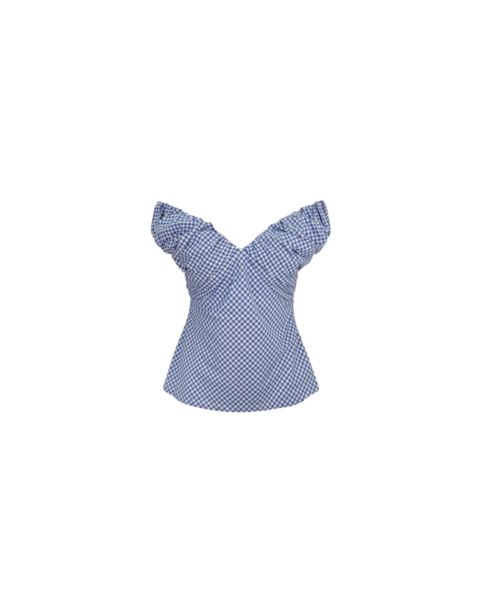RAQUEL TOP COBALT GINGHAM