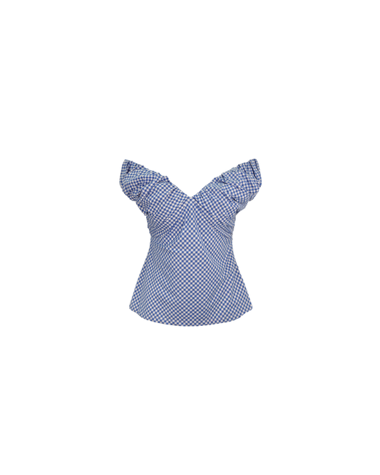 RAQUEL TOP COBALT GINGHAM