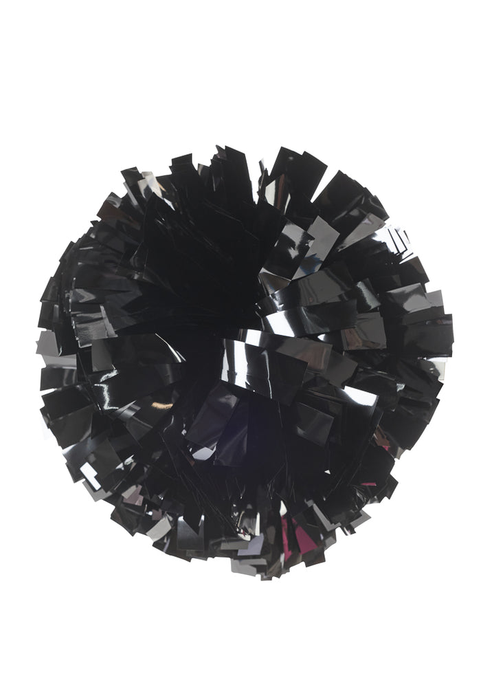Black and silver pom-pom on a white background