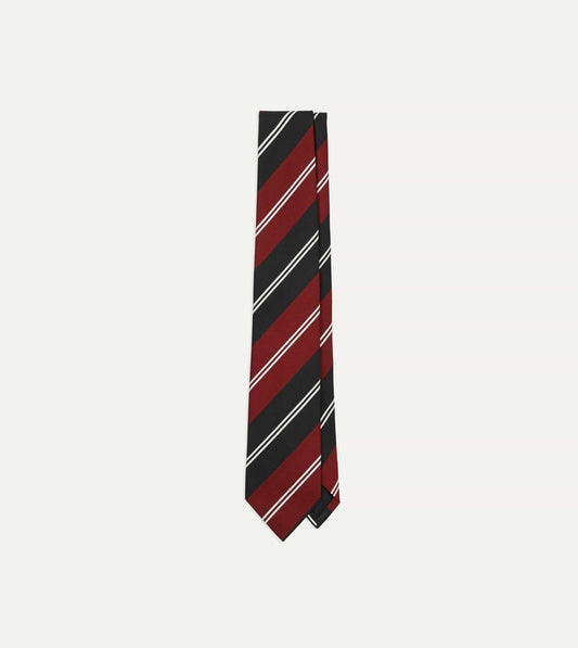 Red, Navy and White Regimental Stripe Mogador Tipped Tie