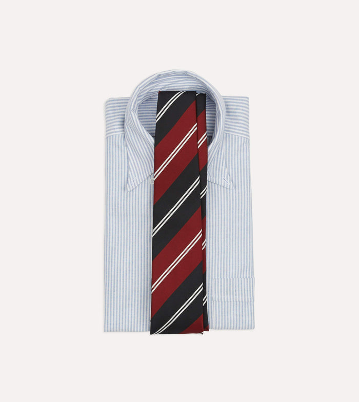 Red, Navy and White Regimental Stripe Mogador Tipped Tie