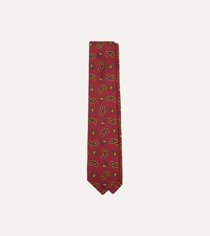 Red Paisley Print Silk Self Tipped Tie