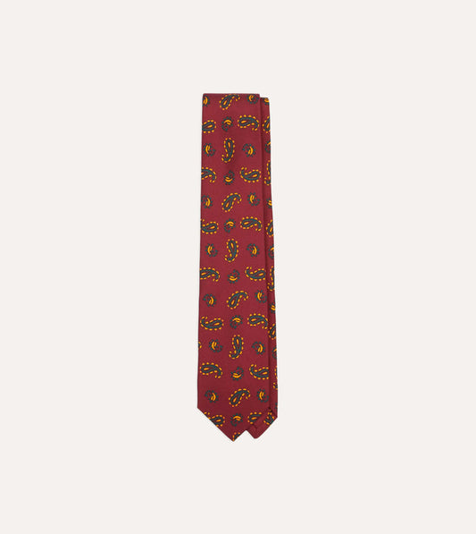 Red Paisley Print Silk Self Tipped Tie