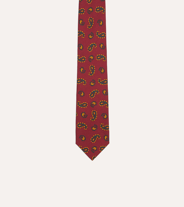 Red Paisley Print Silk Self Tipped Tie