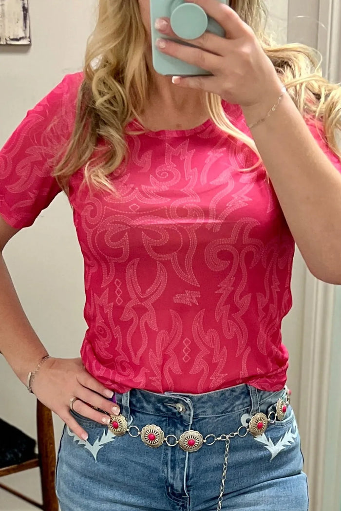 Red Western Girls Mesh T-Shirt - S - Tops/Tops & Tees
