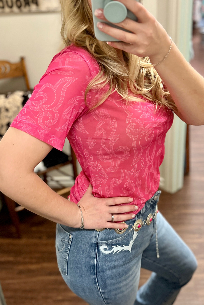 Red Western Girls Mesh T-Shirt - Tops/Tops & Tees