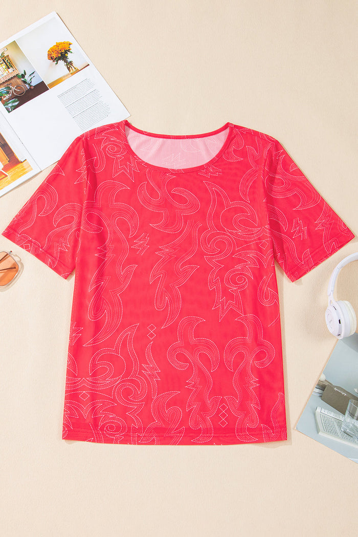 Red Western Girls Mesh T-Shirt - Tops/Tops & Tees