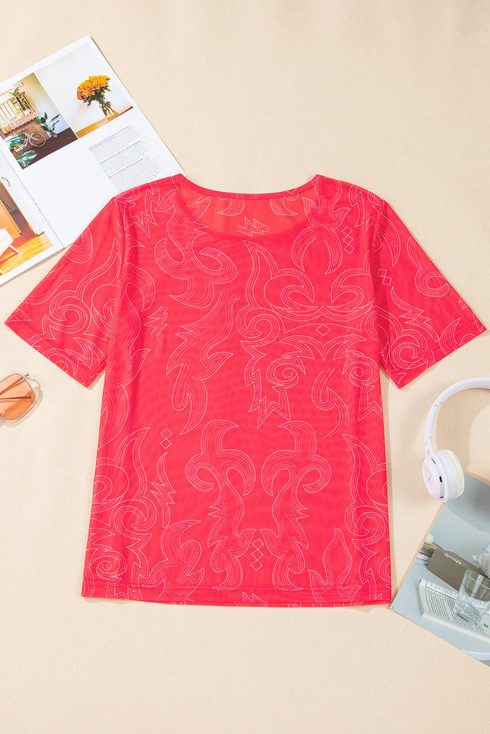 Red Western Girls Mesh T-Shirt - Tops/Tops & Tees
