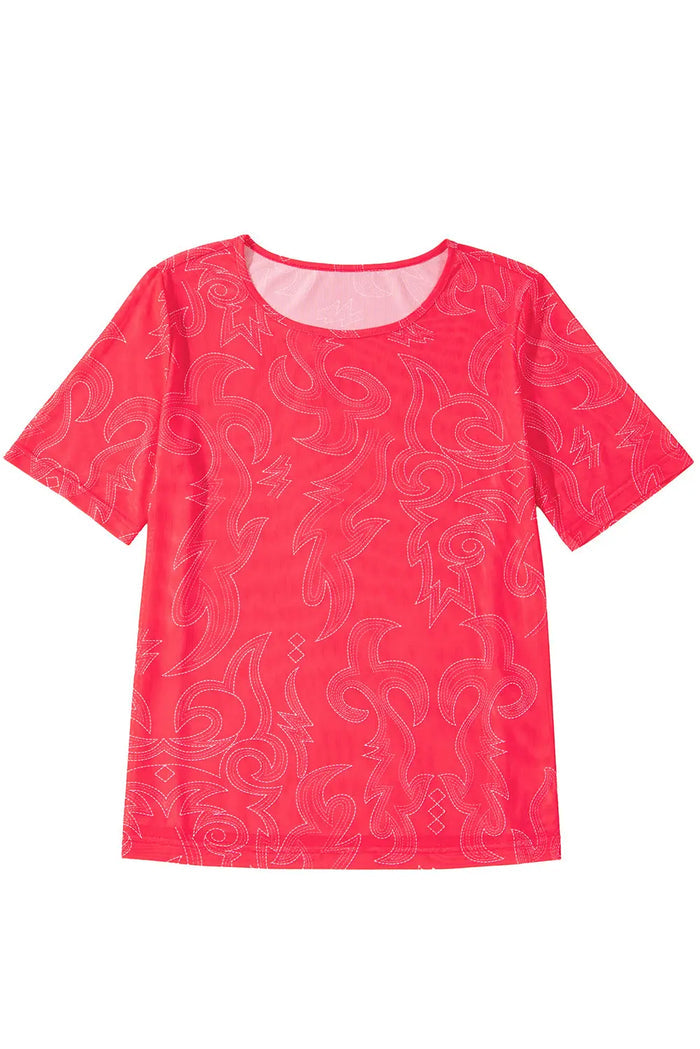 Red Western Girls Mesh T-Shirt - Tops/Tops & Tees