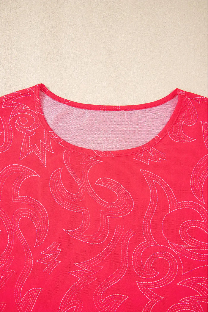Red Western Girls Mesh T-Shirt - Tops/Tops & Tees