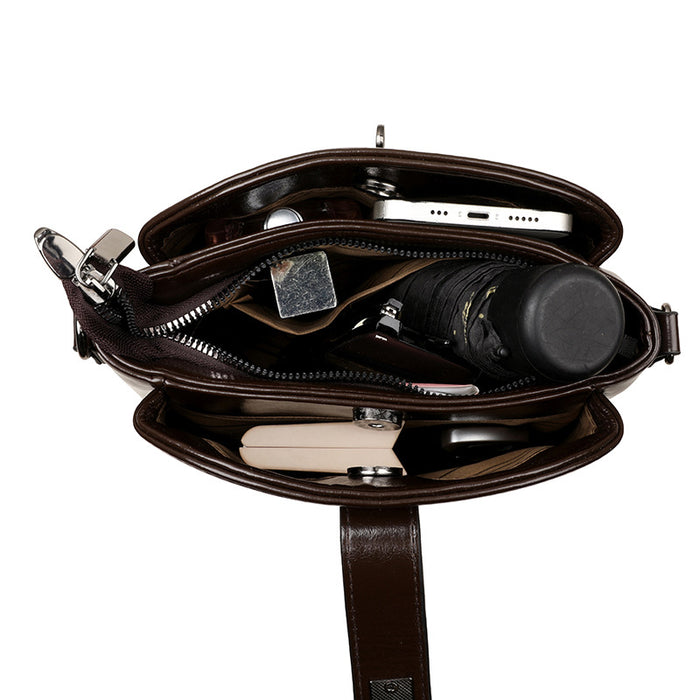 daily messenger bag women with structured form and refined hardware close-up lifestyle view