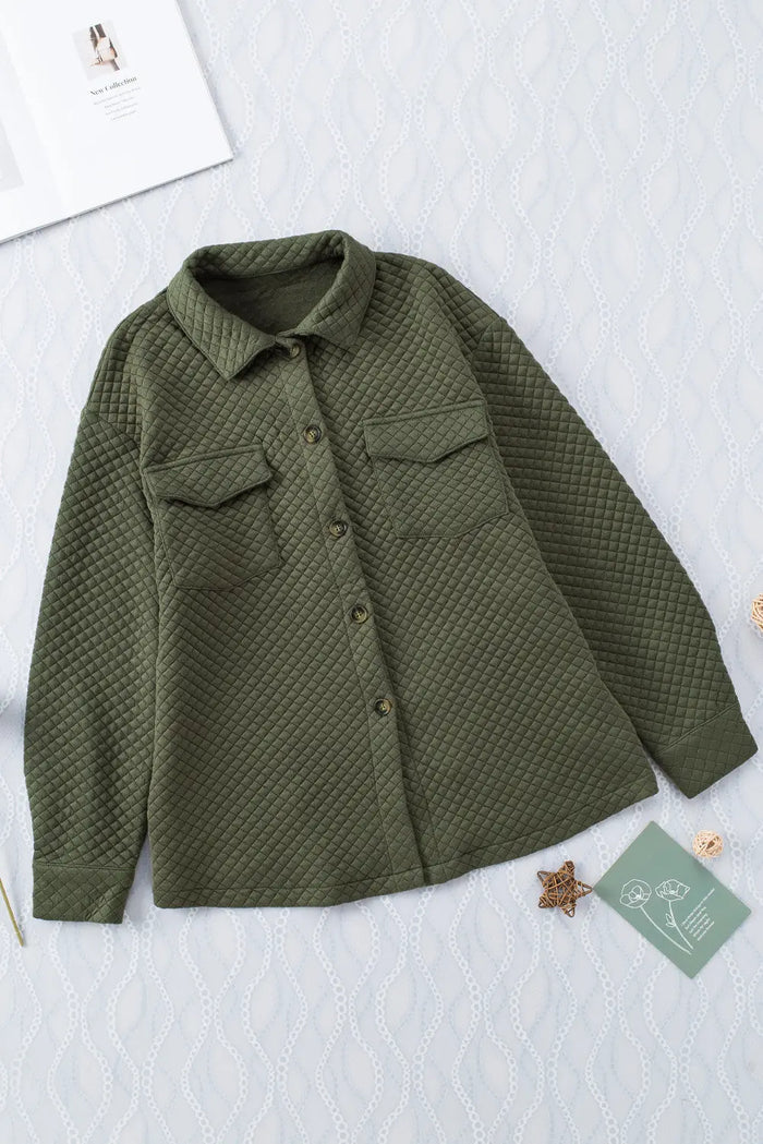 Retro Quilted Flap Pocket Button Shacket - Outerwear/Jackets