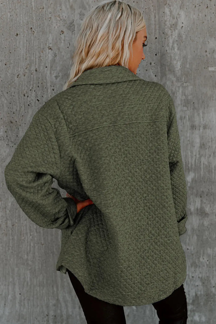 Retro Quilted Flap Pocket Button Shacket - Outerwear/Jackets