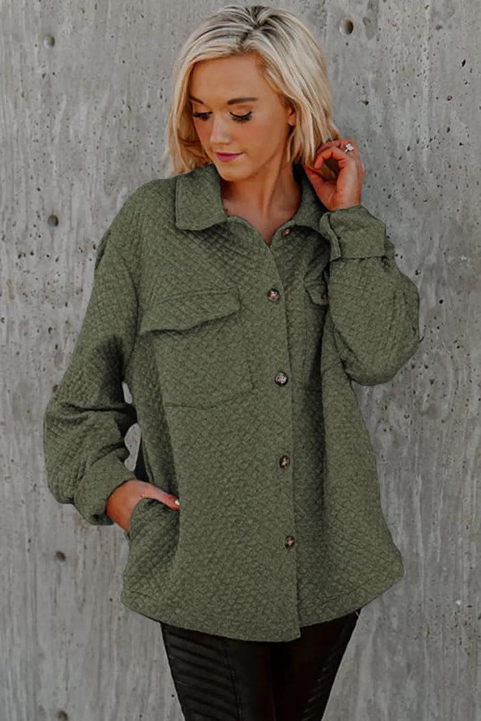 Retro Quilted Flap Pocket Button Shacket - Outerwear/Jackets