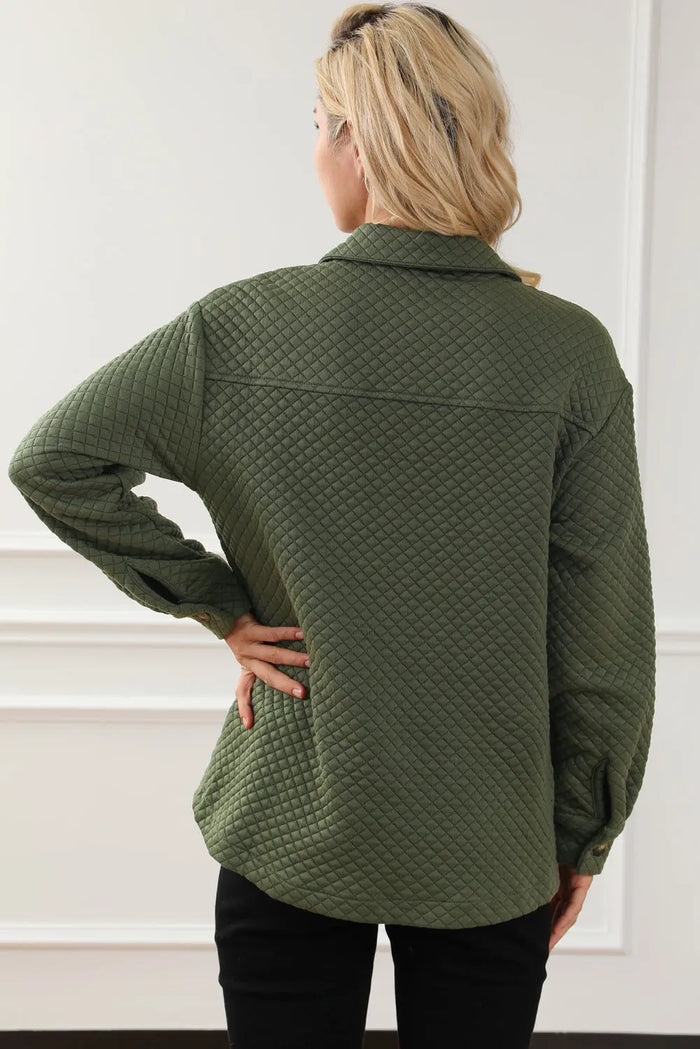 Retro Quilted Flap Pocket Button Shacket - Outerwear/Jackets