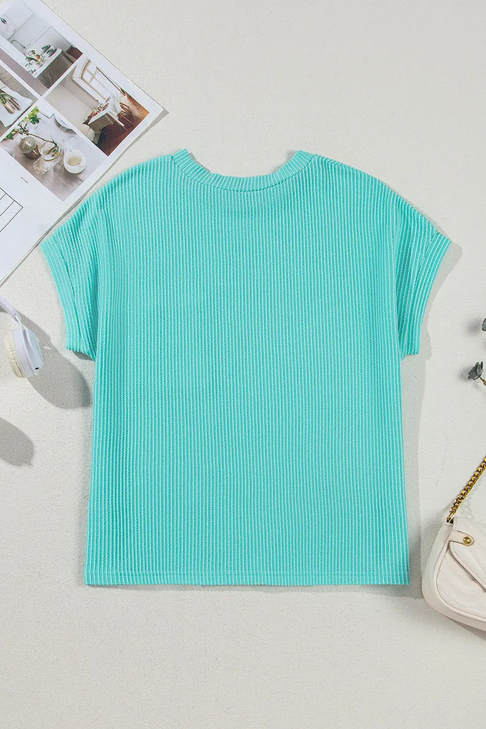 Ribbed Knit Colour Block Pocketed Crew Neck T Shirt - Tops/Tops & Tees