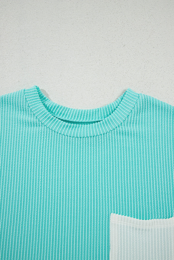Ribbed Knit Colour Block Pocketed Crew Neck T Shirt - Tops/Tops & Tees