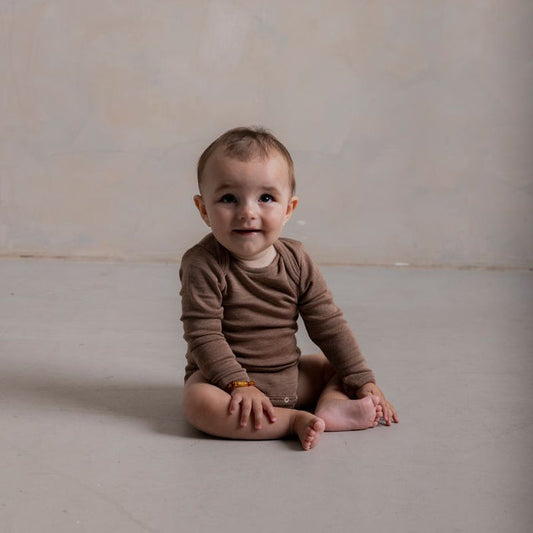 Robin Baby Body - Merino Wool & Silk - Warm Driftwood