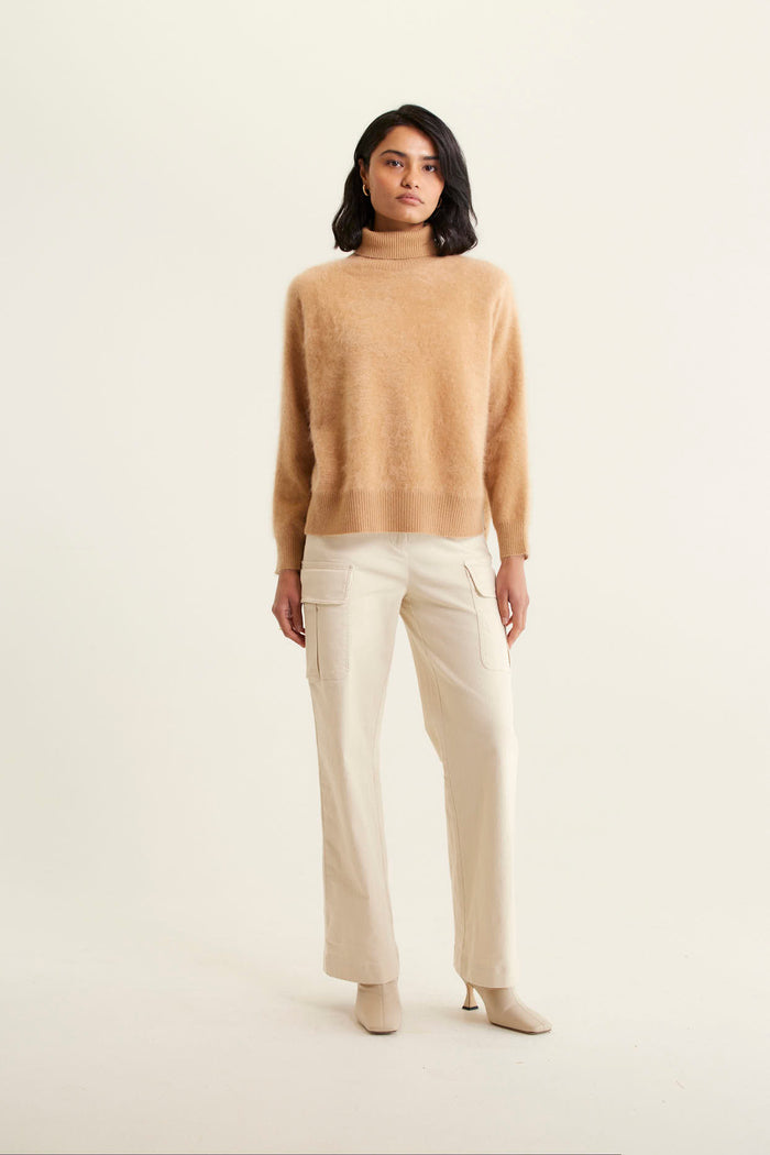 Rose Brushed Cashmere Polo In Tan