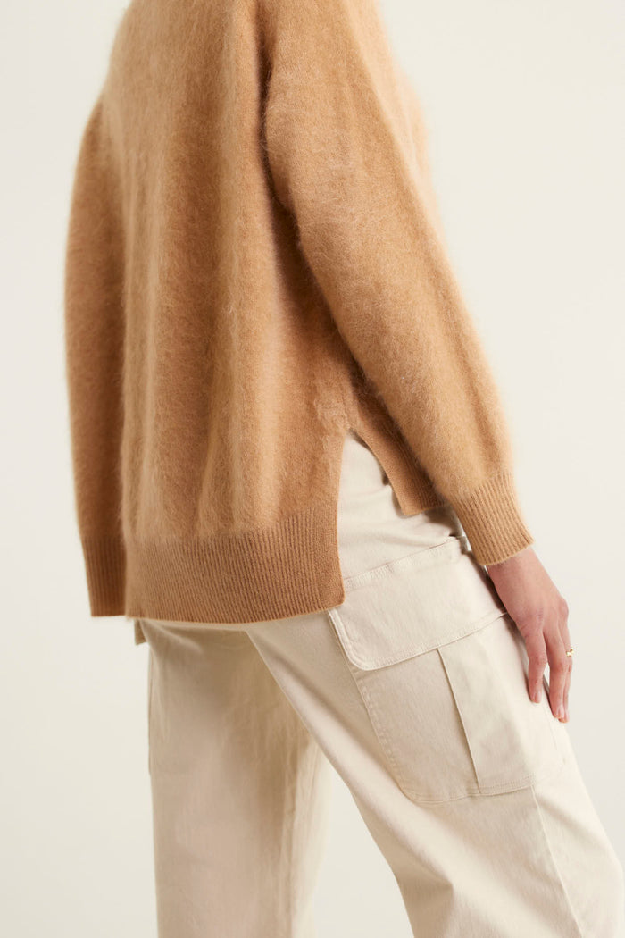 Rose Brushed Cashmere Polo In Tan