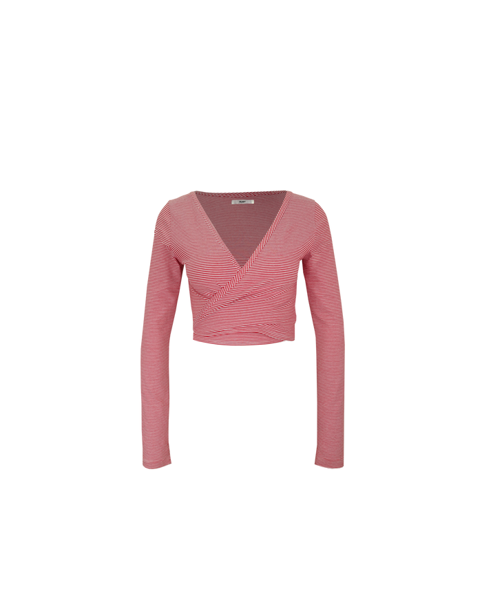 ROSETTE WRAP LONG SLEEVE CHERRY STRIPE