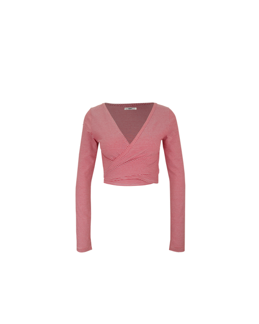 ROSETTE WRAP LONG SLEEVE CHERRY STRIPE