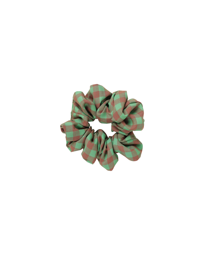 SABRINA SCRUNCHIE GREEN AND BROWN GINGHAM