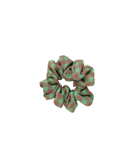 SABRINA SCRUNCHIE GREEN AND BROWN GINGHAM