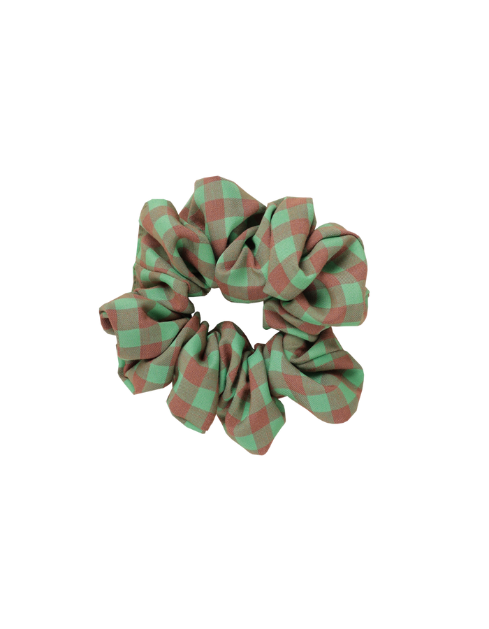 SABRINA SCRUNCHIE GREEN AND BROWN GINGHAM