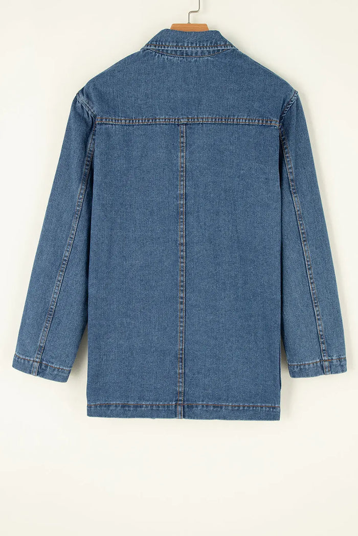 Sail Blue Side Pockets Lapel Collar Denim Jacket - Outerwear/Denim jackets