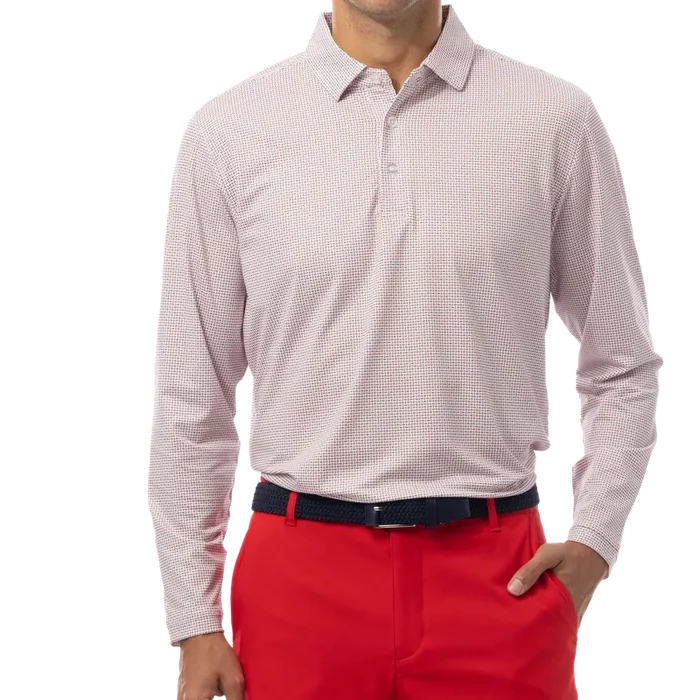SanSoleil Men's Solair L/S Polo - White/Red Dot
