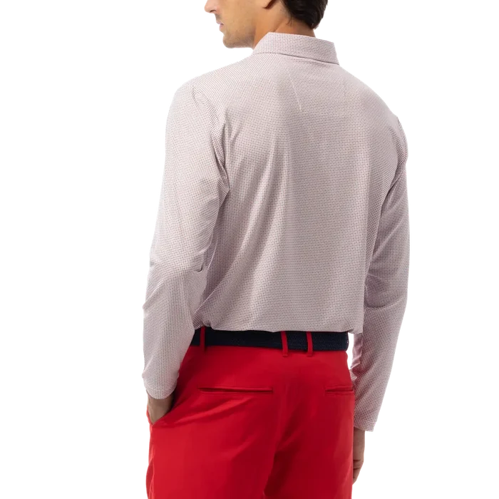 SanSoleil Men's Solair L/S Polo - White/Red Dot