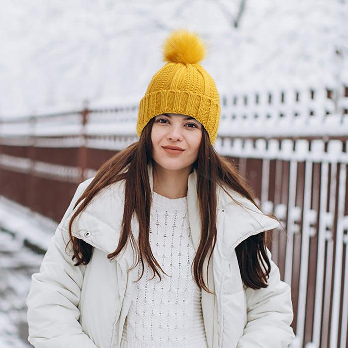 Light gray satin lined beanie skull cap with smooth satin lining, ideal warm hat for curly hair in windy winter days