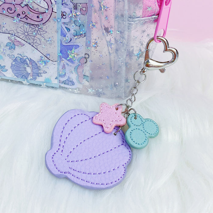 Seashell Tiered Leatherette Keychain | Silver Hardware