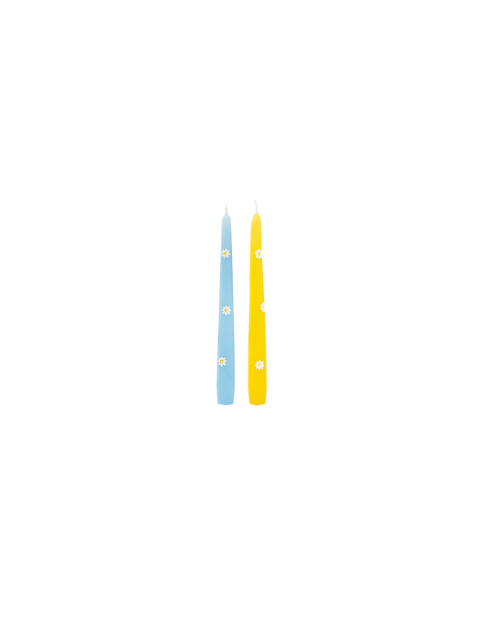 SET OF TWO DAISY CANDLES BLUE/YELLOW