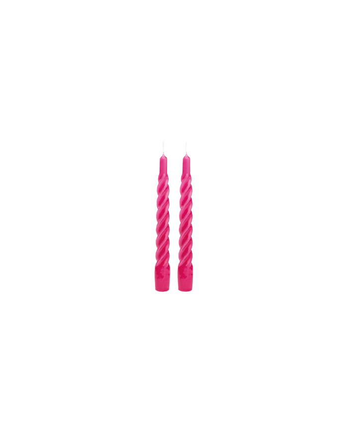 SET OF TWO TWISTED CANDLES HOT PINK