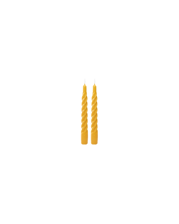 SET OF TWO TWISTED CANDLES MUSTARD