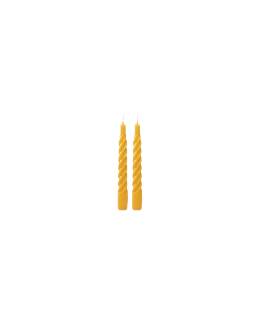 SET OF TWO TWISTED CANDLES MUSTARD