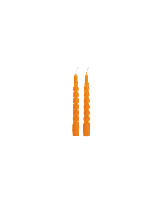 SET OF TWO TWISTED CANDLES ORANGE