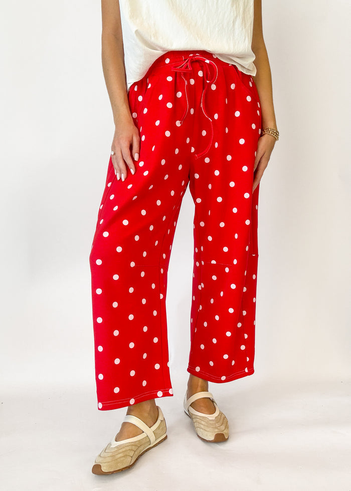 Shea Polka Dot Barrel Pants - Red