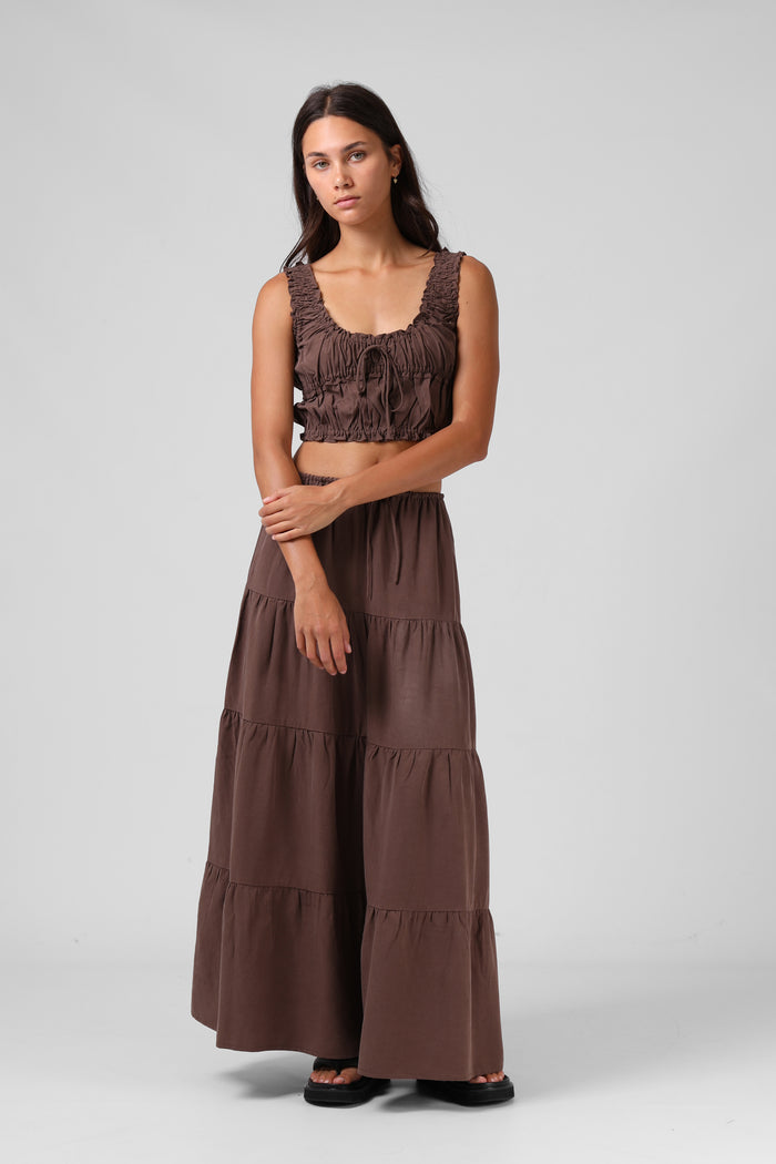 Shirred Crop Top - Chocolate